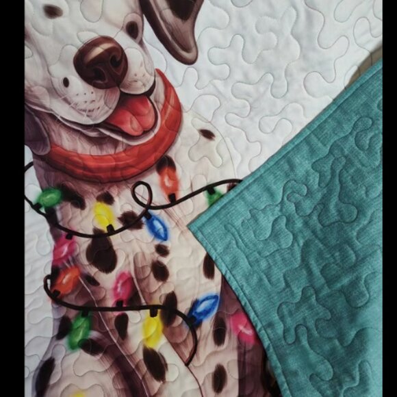 Merry Christmas Dalmatian Dog! New Handmade! Quilted Throw 42" x 42" - Picture 6 of 9